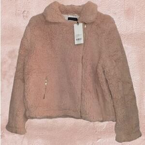 NEW Pink‎ Teddy Jacket Coat Size Large Biker Moto Furry Sherpa by SILVER JEANS